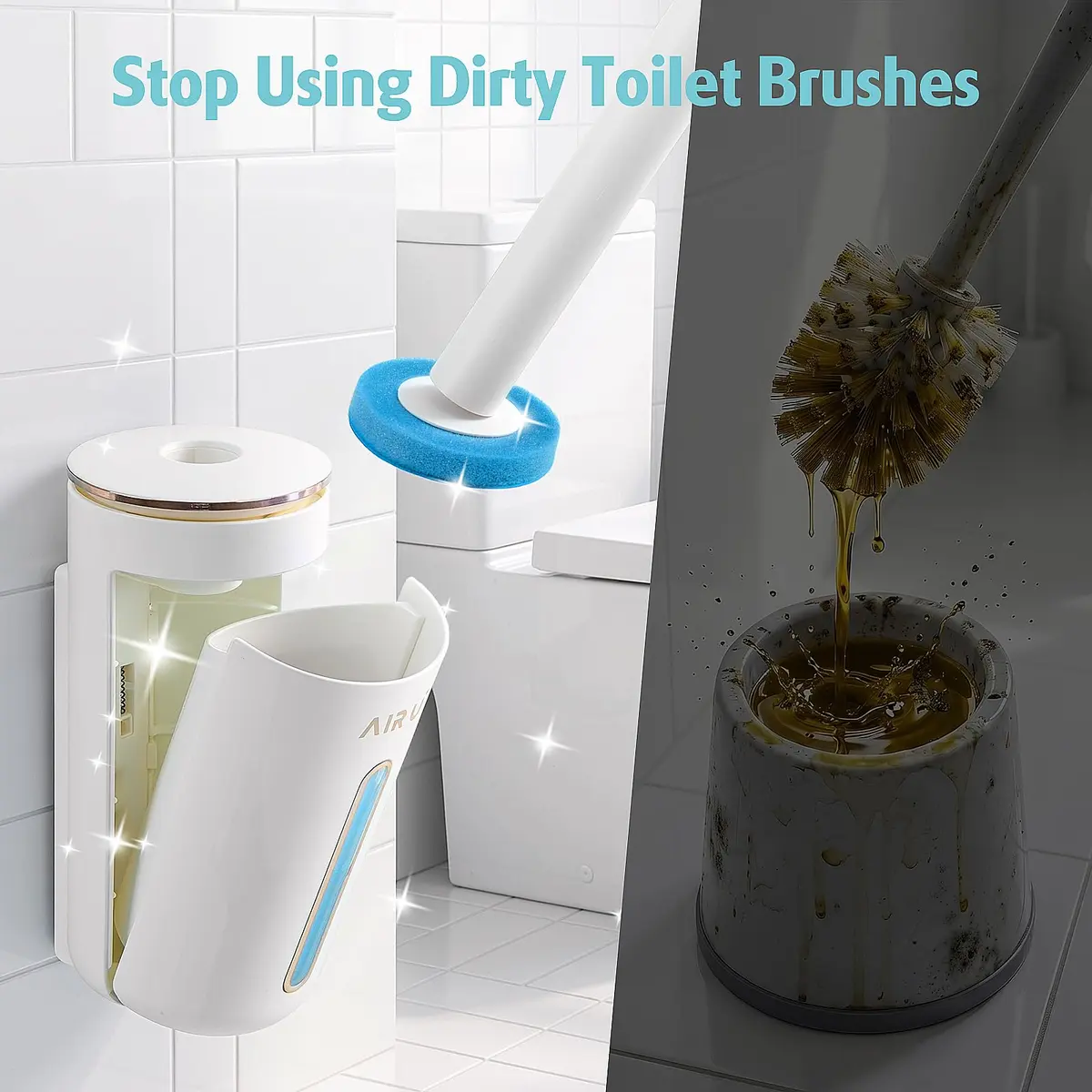 AIR U+ Disposable Toilet Brush System with 24 Refills | Wall-Mountable, Automatic Storage, Ocean Breeze Scent - view 2