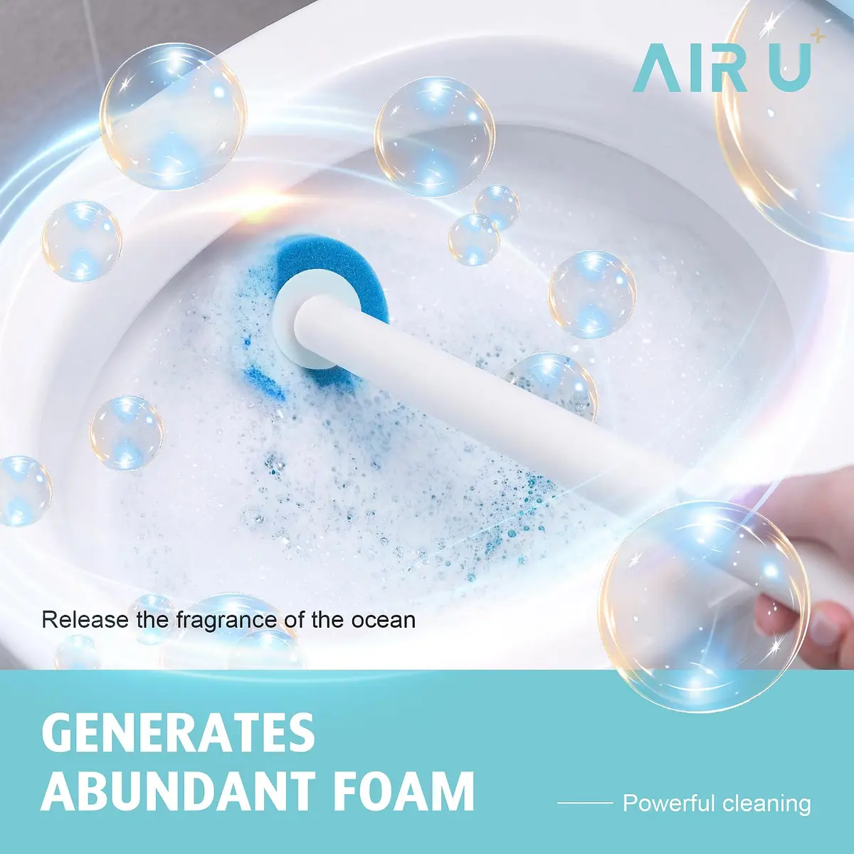 AIR U+ Disposable Toilet Brush System with 24 Refills | Wall-Mountable, Automatic Storage, Ocean Breeze Scent - view 3