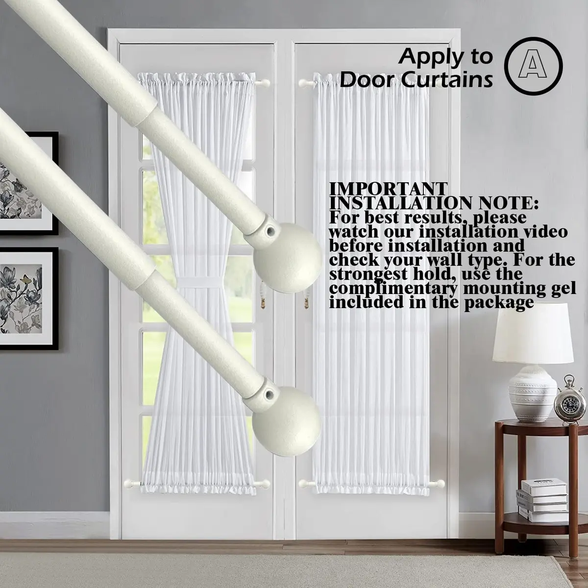 ARNORX Cafe Curtain Rods for French Door 2 Pack, Adjustable 16-28 Inch, 3/8" Diameter, White – Screw Mount & Adhesive - view 2