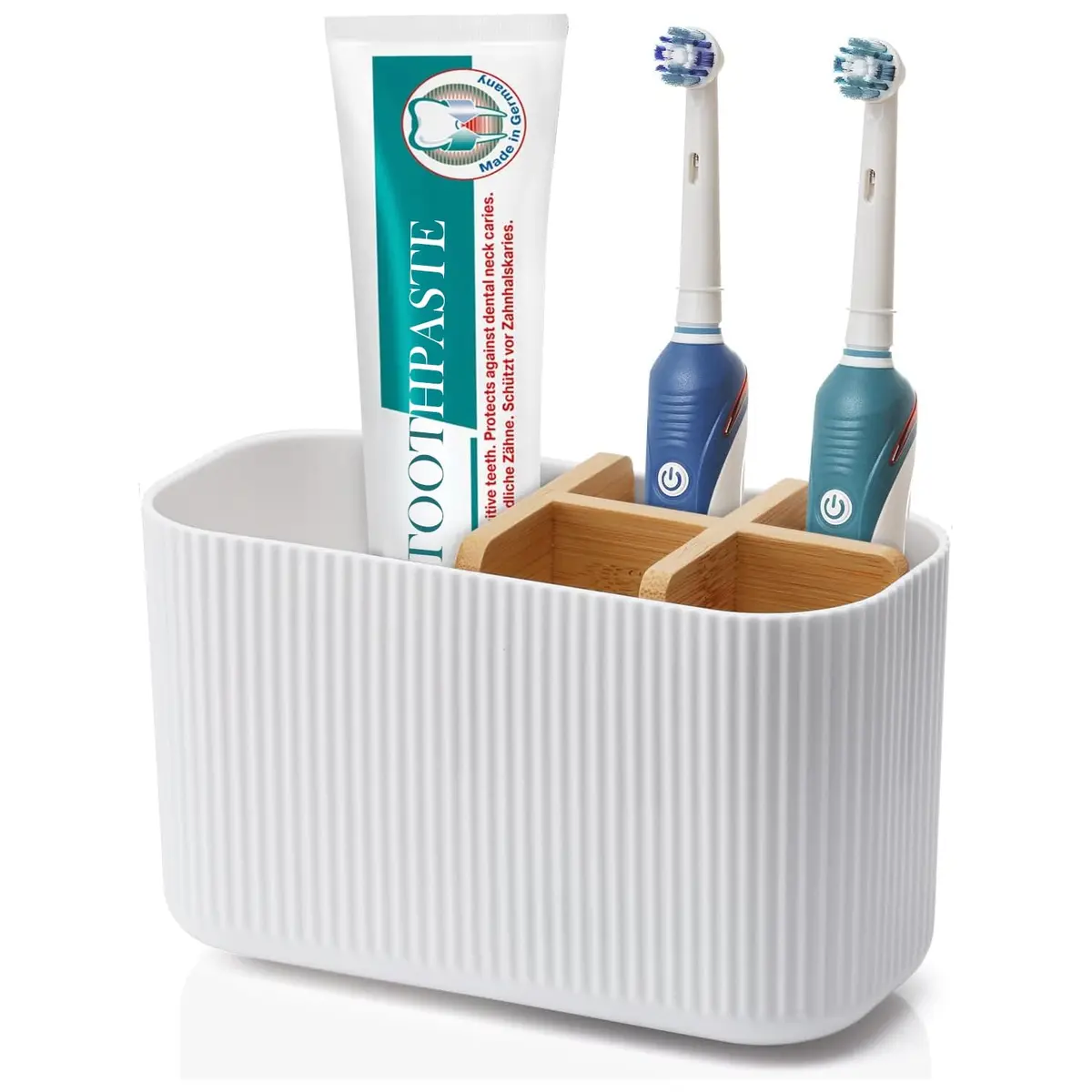 GFWARE White Toothbrush Holder, 5 Slots Bathroom Organizer | Countertop Organizer for Electric Toothbrushes & Toothpaste - main product image
