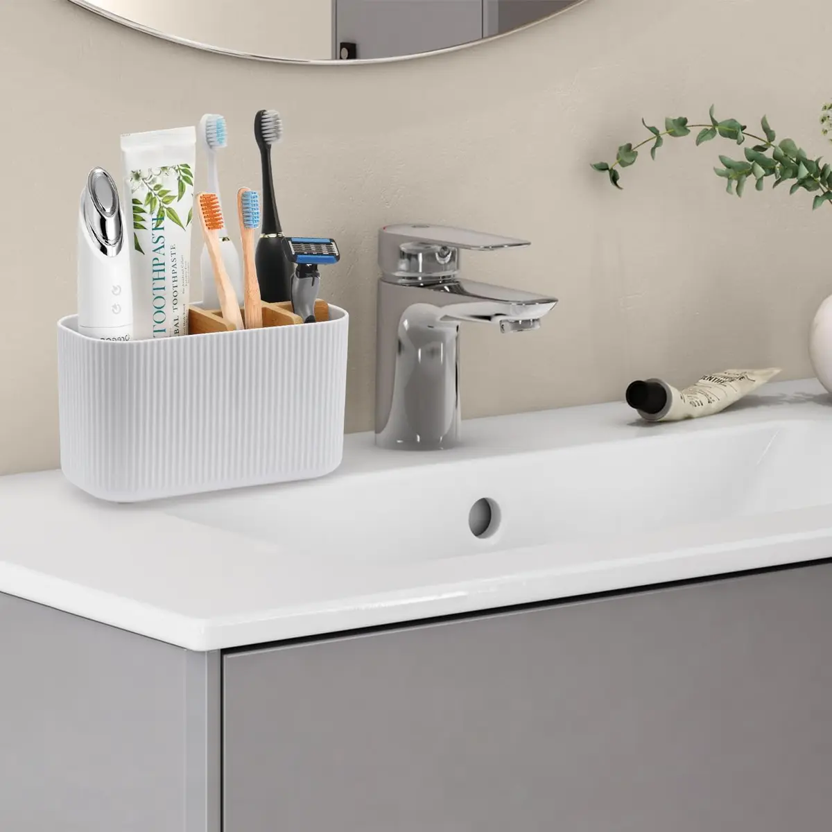 GFWARE White Toothbrush Holder, 5 Slots Bathroom Organizer | Countertop Organizer for Electric Toothbrushes & Toothpaste - view 2