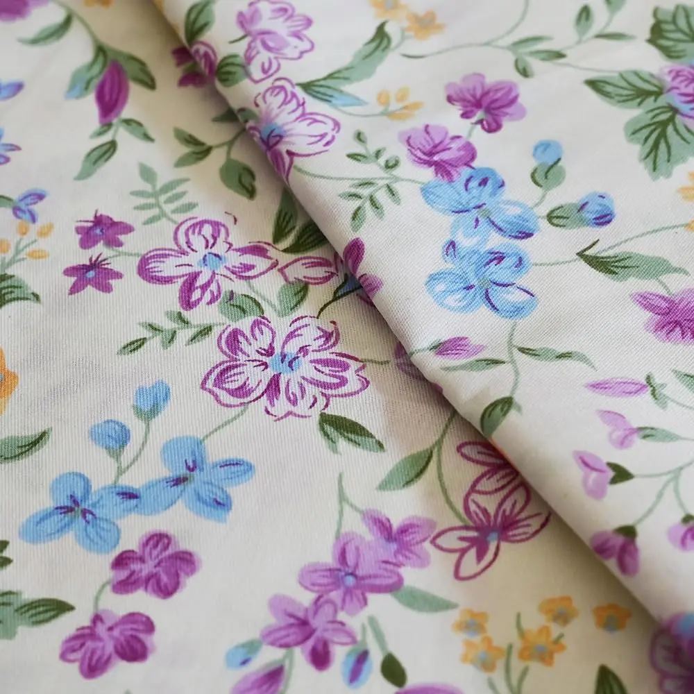 LANEHUA 100% Cotton Fabric 39 x 63 inches | Floral Spring Purple Flowers, Breathable & Durable - view 6