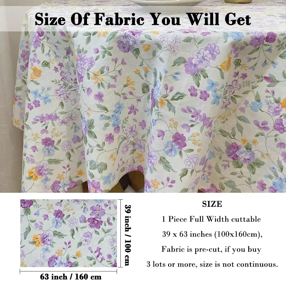 LANEHUA 100% Cotton Fabric 39 x 63 inches | Floral Spring Purple Flowers, Breathable & Durable - view 2