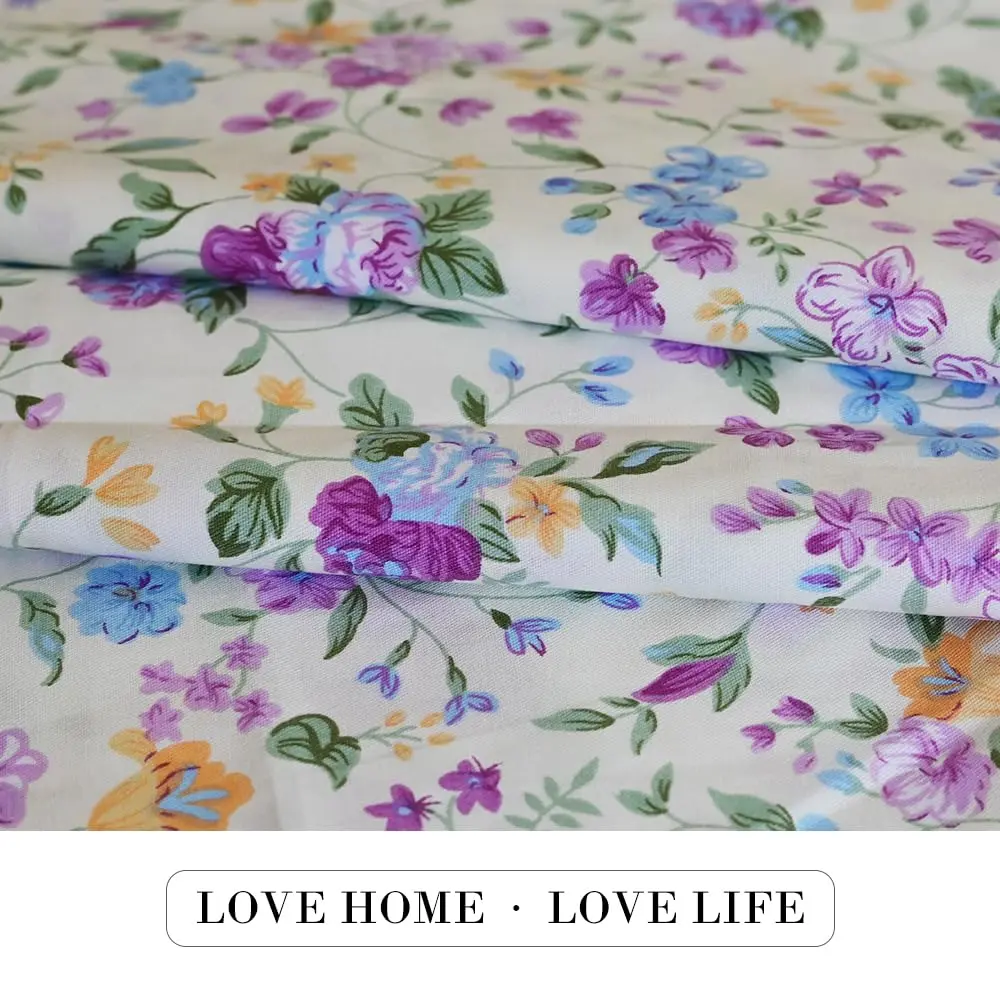 LANEHUA 100% Cotton Fabric 39 x 63 inches | Floral Spring Purple Flowers, Breathable & Durable - view 4