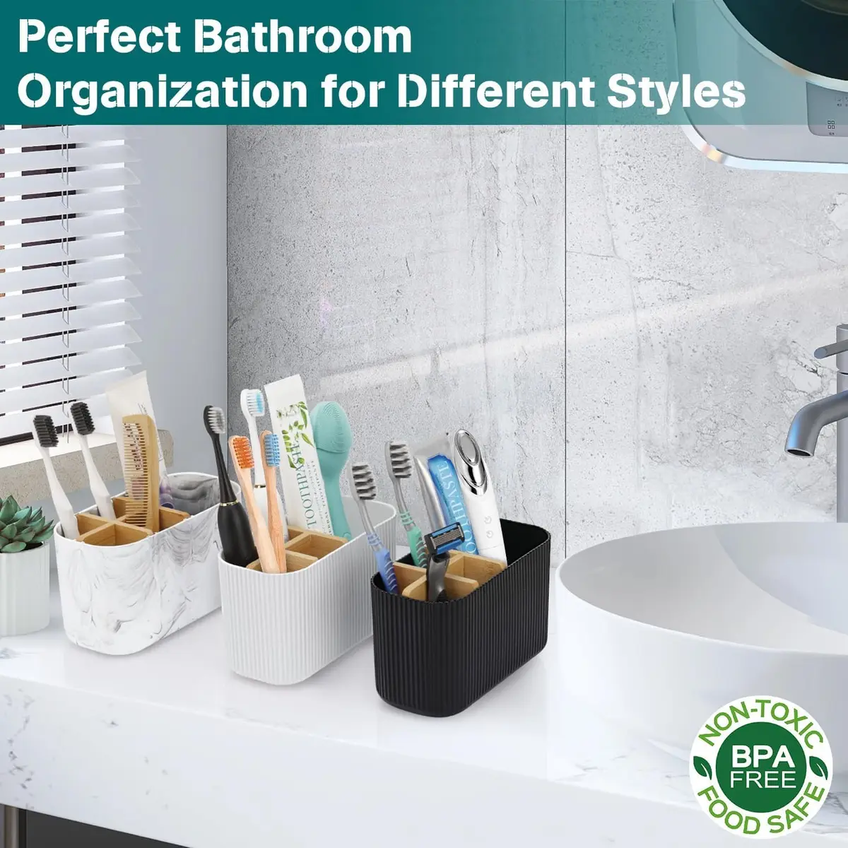 GFWARE Black Toothbrush Holder 5 Slots | Bathroom Organizer Countertop 16.5cm (6.5") - view 5