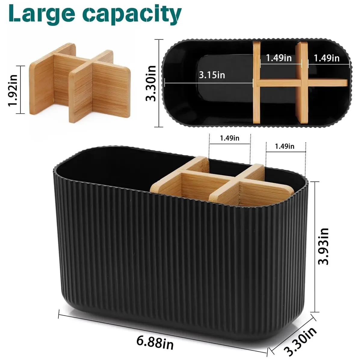 GFWARE Black Toothbrush Holder 5 Slots | Bathroom Organizer Countertop 16.5cm (6.5") - view 6