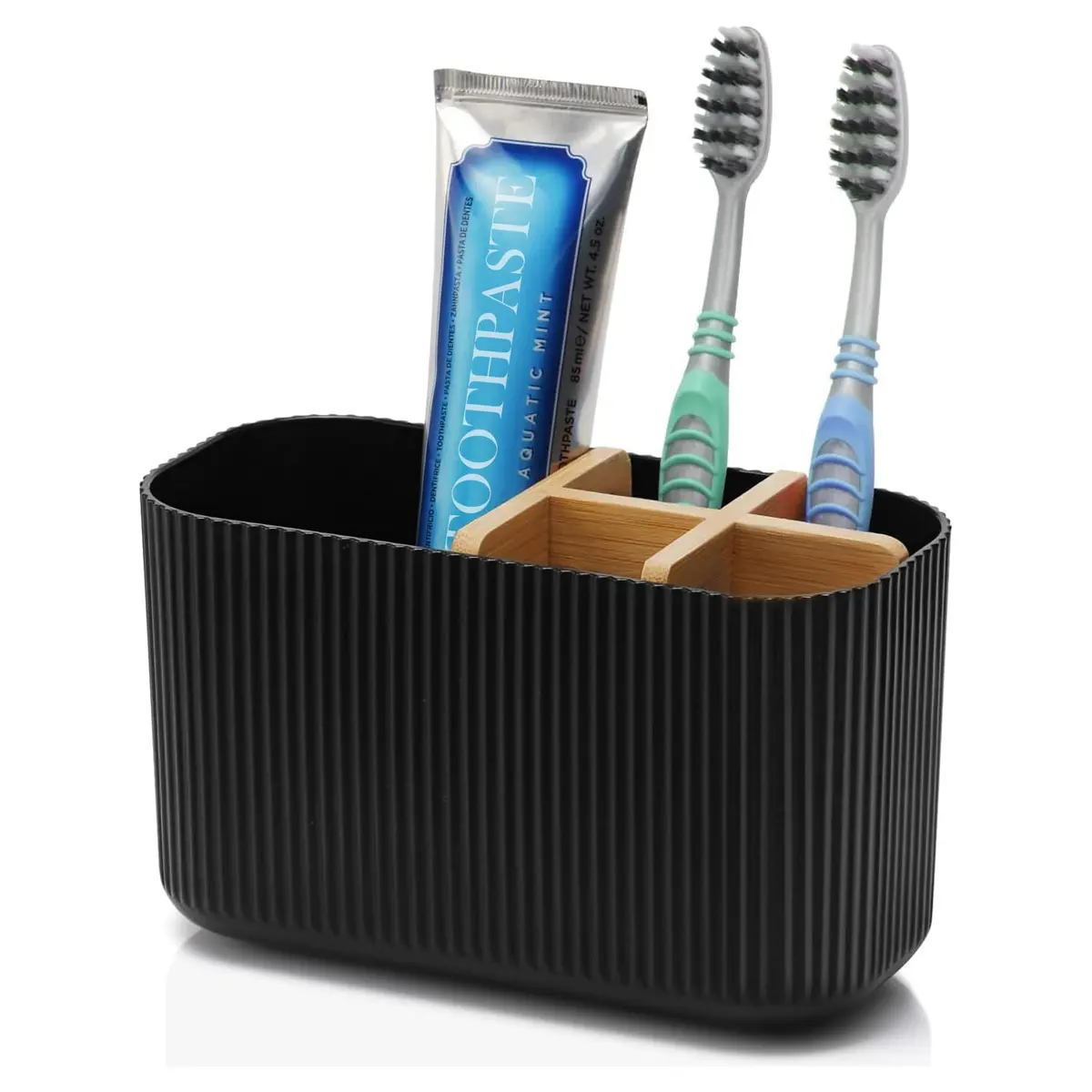 GFWARE Black Toothbrush Holder 5 Slots | Bathroom Organizer Countertop 16.5cm (6.5") - main product image
