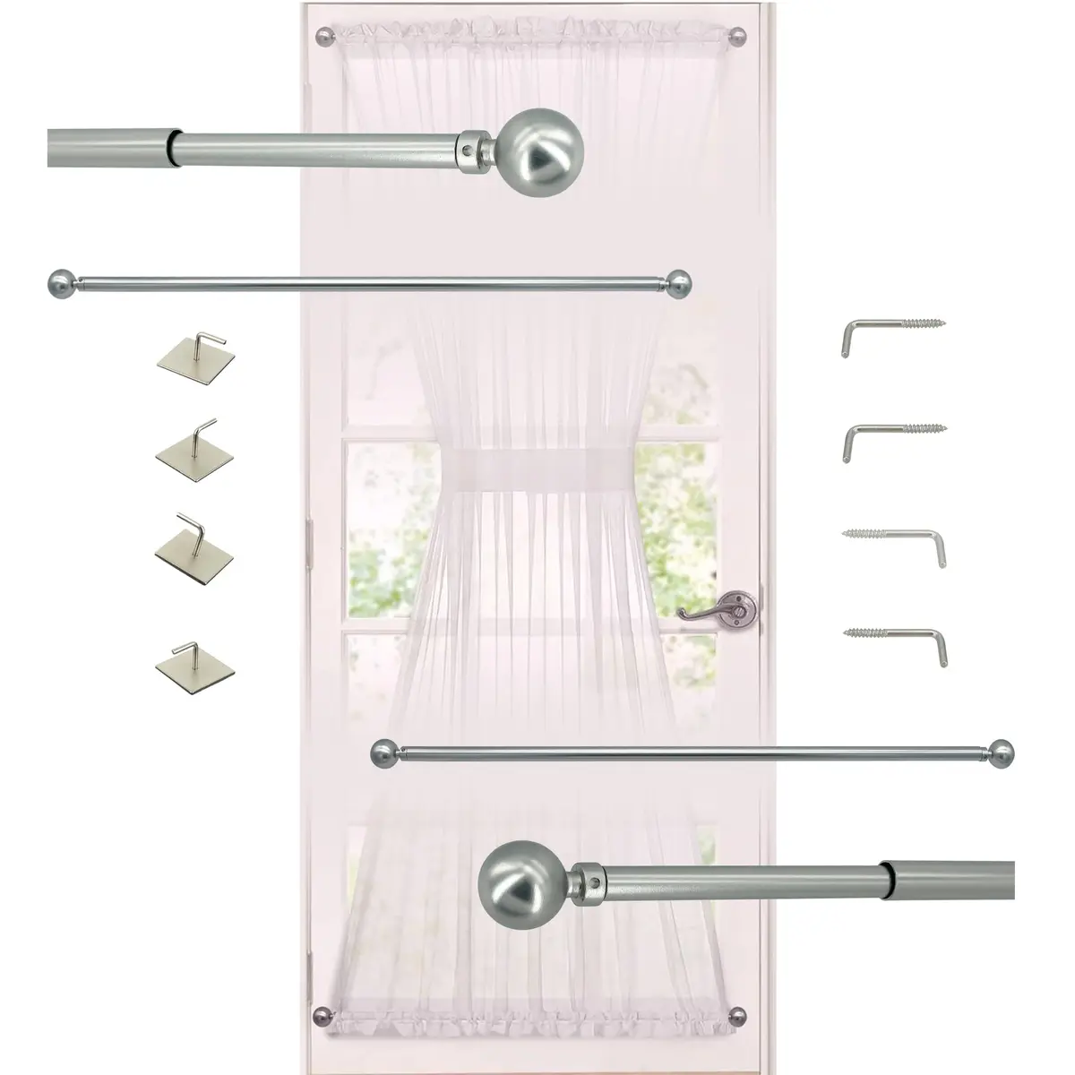 ARNORX Cafe Curtain Rod, 16–28" Adjustable Satin Nickel Set of 2 | No Drill, Renter-Friendly - main product image