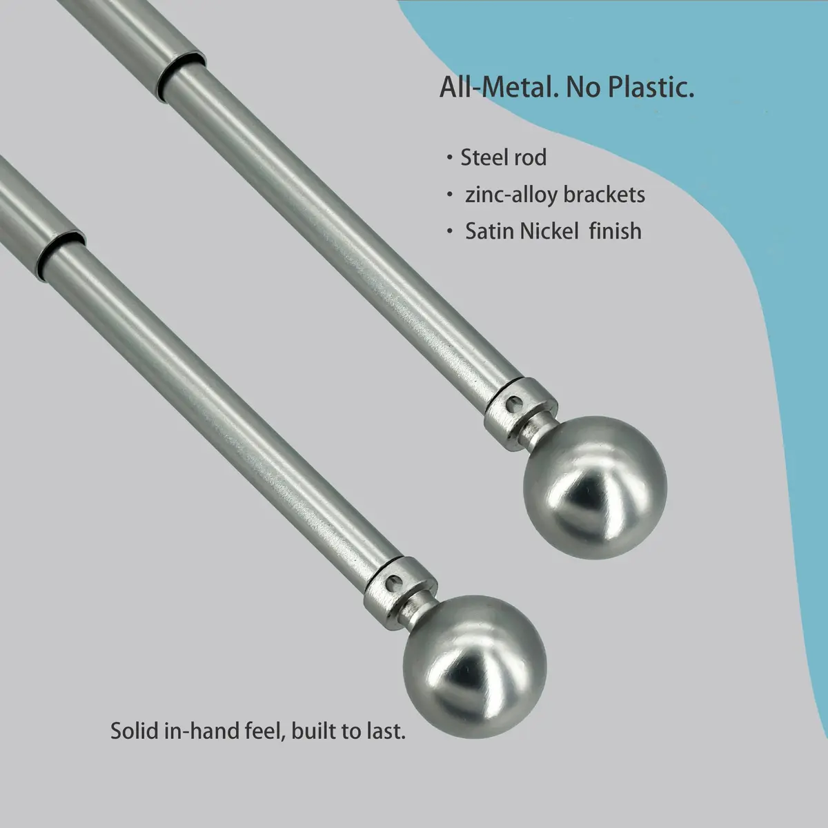 ARNORX Cafe Curtain Rod, 16–28" Adjustable Satin Nickel Set of 2 | No Drill, Renter-Friendly - view 5