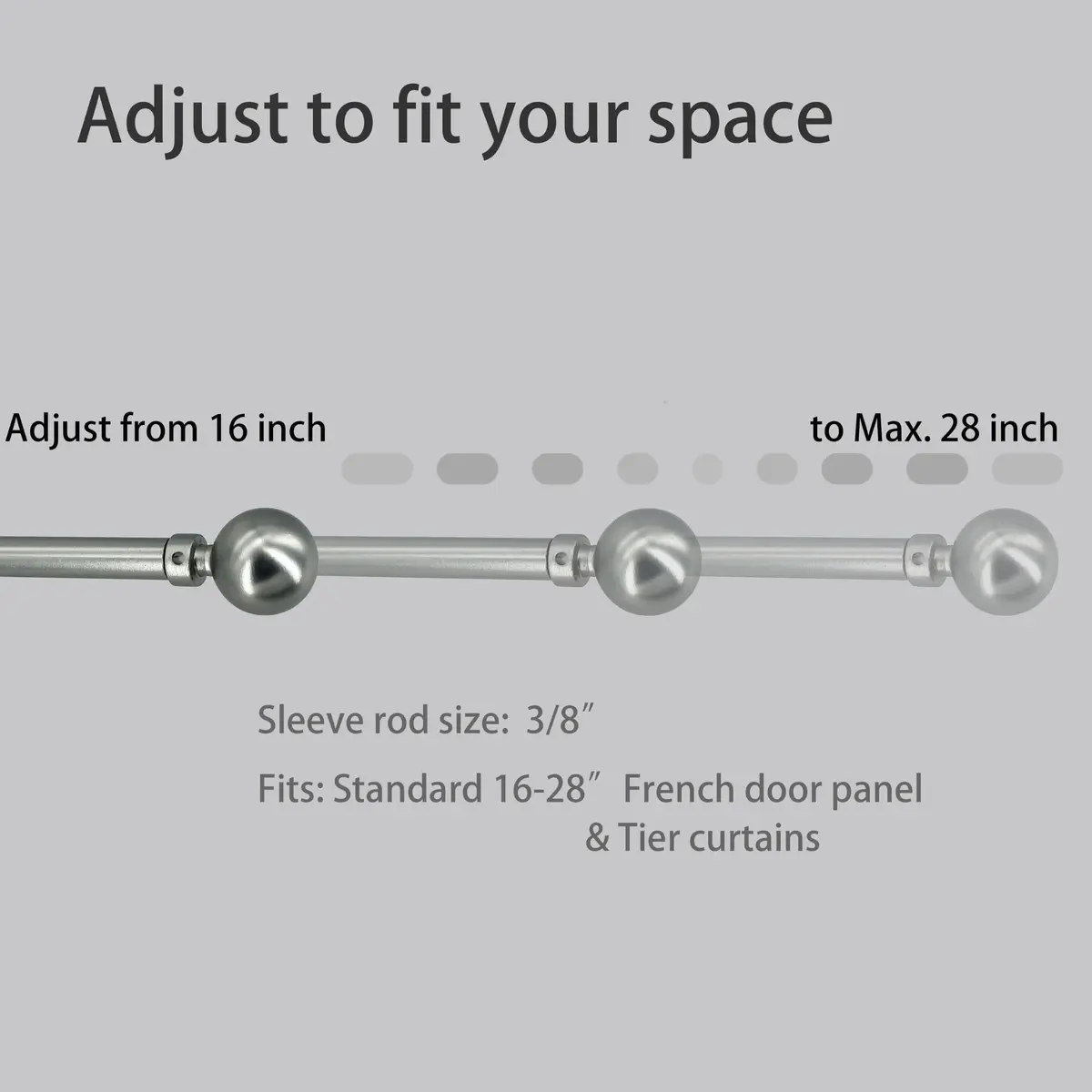 ARNORX Cafe Curtain Rod, 16–28" Adjustable Satin Nickel Set of 2 | No Drill, Renter-Friendly - view 3