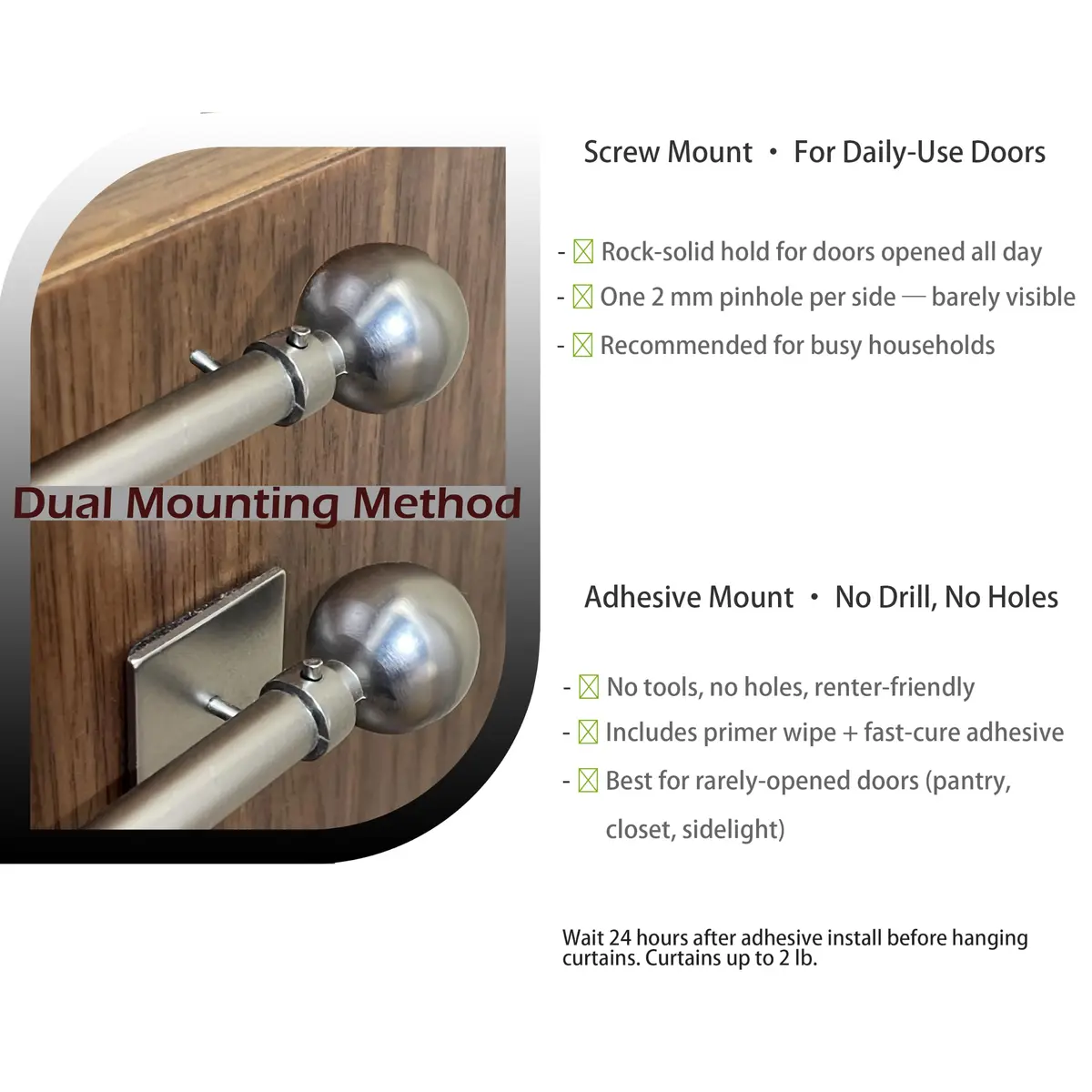 ARNORX Cafe Curtain Rod, 16–28" Adjustable Satin Nickel Set of 2 | No Drill, Renter-Friendly - view 4