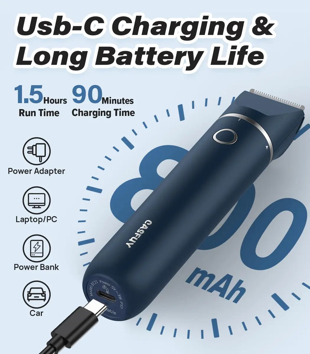Casfuy Cordless Hair Trimmer for Pets | Low Noise, USB Rechargeable, Double Stainless Steel & Ceramic Blades (0.4''-1'') - view 7