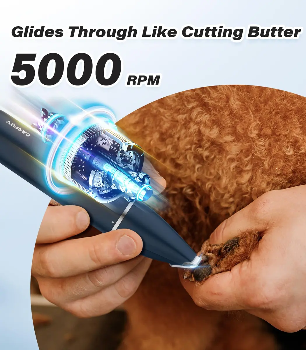 Casfuy Cordless Hair Trimmer for Pets | Low Noise, USB Rechargeable, Double Stainless Steel & Ceramic Blades (0.4''-1'') - view 3