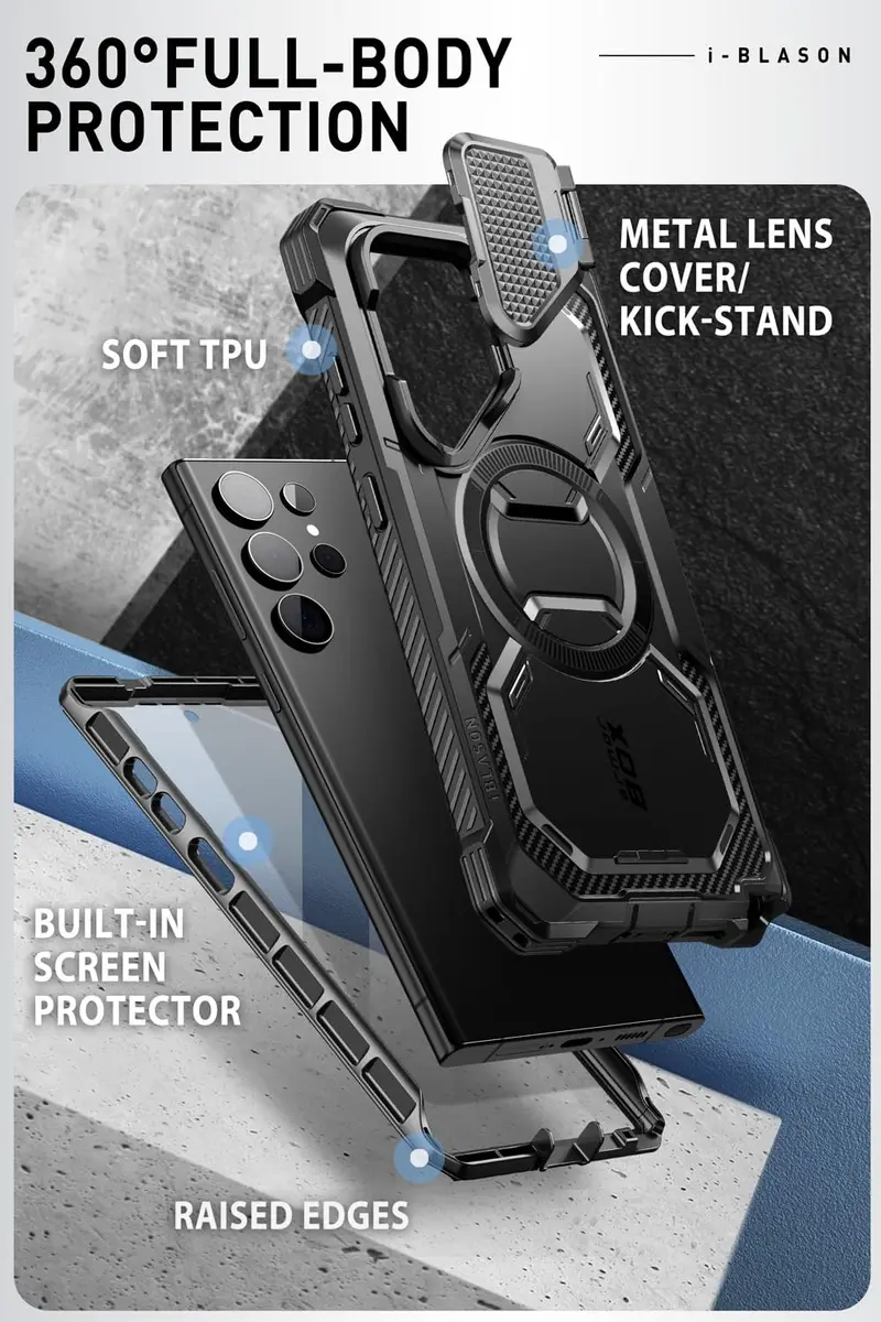 i-Blason Armorbox for Galaxy S24 Ultra Case with Camera Cover Stand & MagSafe, Black 19.7cm (7.75in) | Full Body Rugged Protection - view 5
