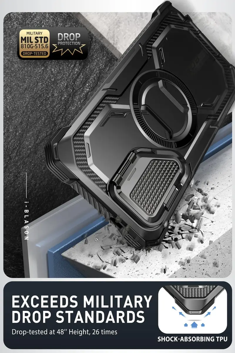 i-Blason Armorbox for Galaxy S24 Ultra Case with Camera Cover Stand & MagSafe, Black 19.7cm (7.75in) | Full Body Rugged Protection - view 3