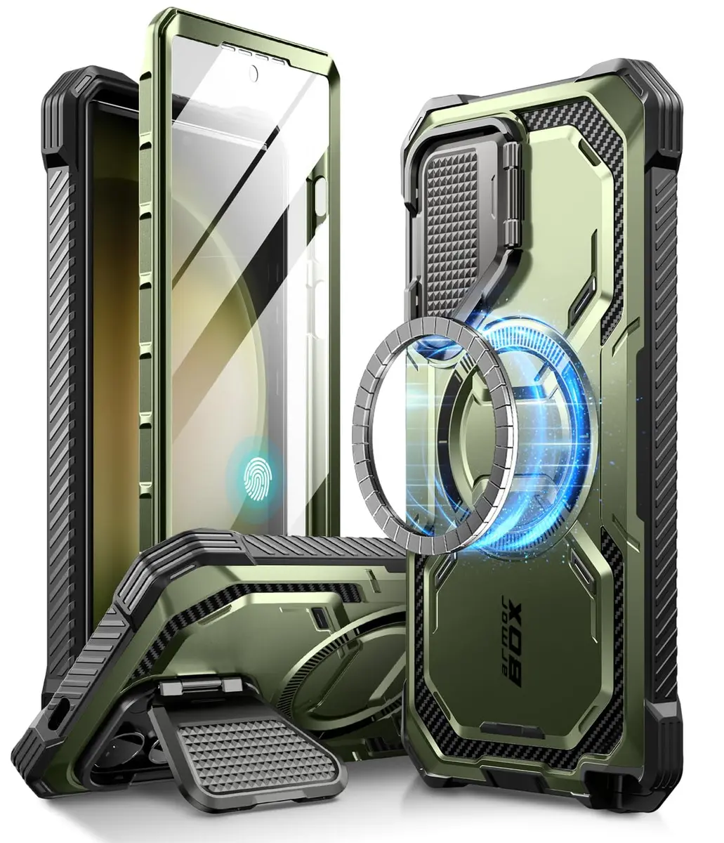 i-Blason Armorbox for Galaxy S24 Ultra Case with Camera Cover Stand & MagSafe, Green 17.9cm (7.24in) | MIL-STD 810G-516.6 Certified Drop Protection - main product image