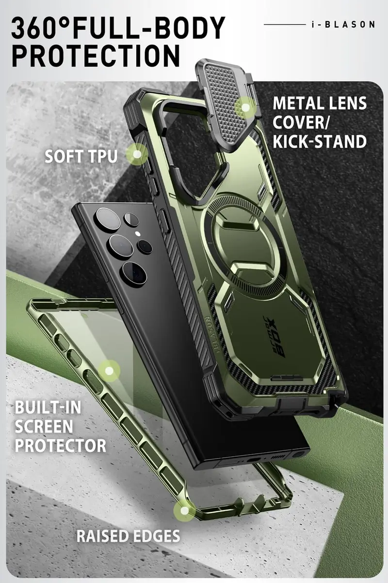 i-Blason Armorbox for Galaxy S24 Ultra Case with Camera Cover Stand & MagSafe, Green 17.9cm (7.24in) | MIL-STD 810G-516.6 Certified Drop Protection - view 4