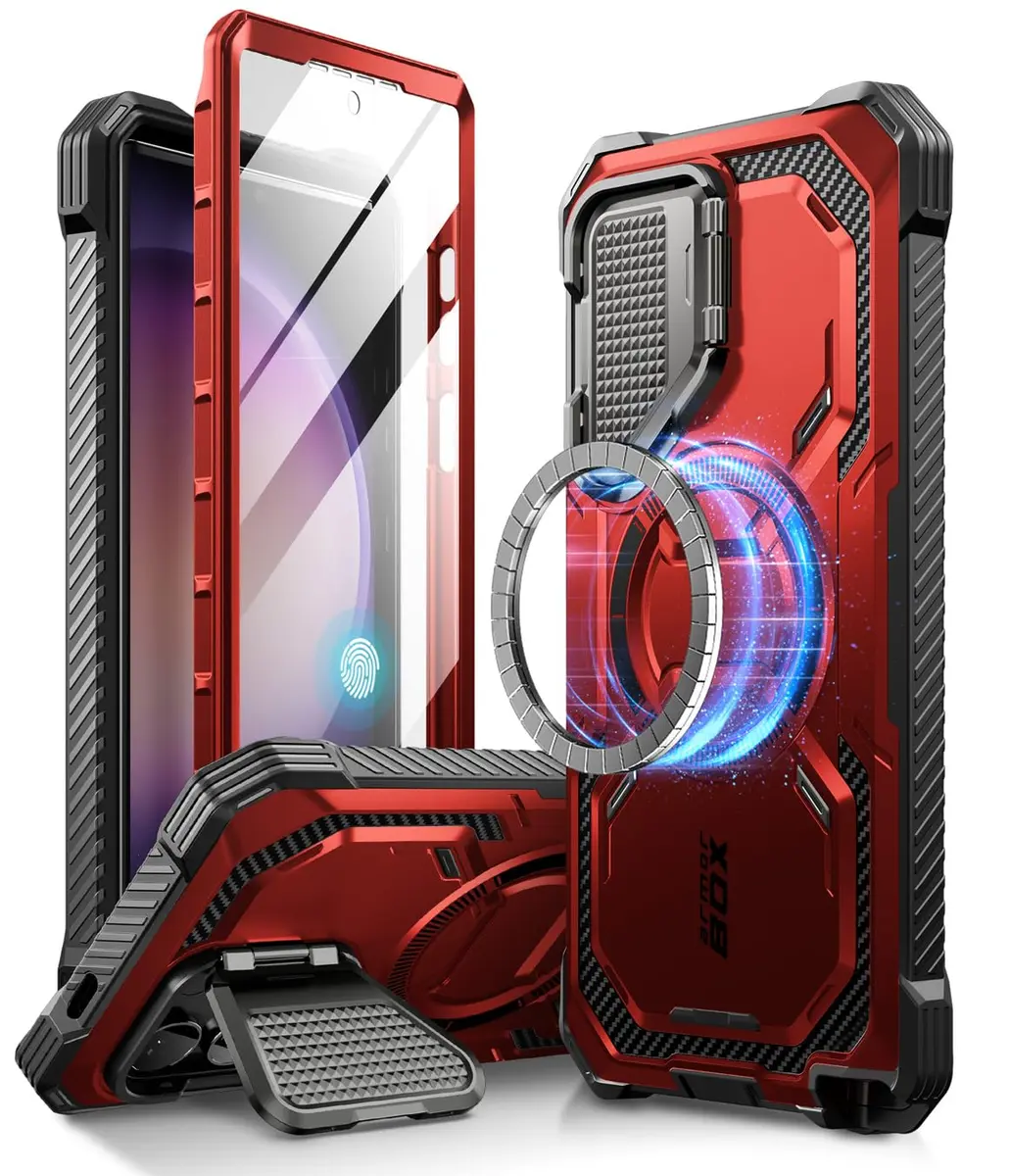 i-Blason Armorbox for Galaxy S24 Ultra Case with Camera Cover Stand & Screen Protector, Red 18.1cm (7.14in) | MagSafe Compatible - main product image