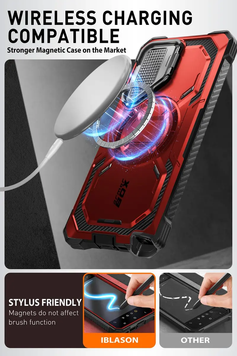 i-Blason Armorbox for Galaxy S24 Ultra Case with Camera Cover Stand & Screen Protector, Red 18.1cm (7.14in) | MagSafe Compatible - view 6