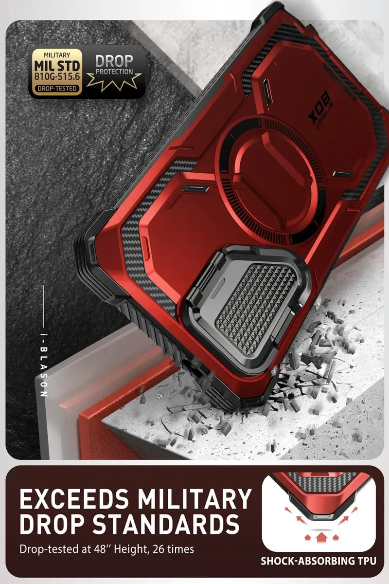 i-Blason Armorbox for Galaxy S24 Ultra Case with Camera Cover Stand & Screen Protector, Red 18.1cm (7.14in) | MagSafe Compatible - view 3