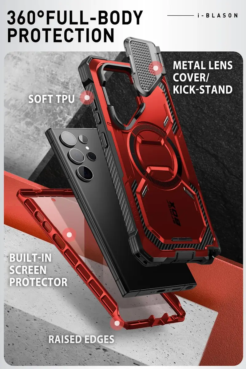 i-Blason Armorbox for Galaxy S24 Ultra Case with Camera Cover Stand & Screen Protector, Red 18.1cm (7.14in) | MagSafe Compatible - view 4