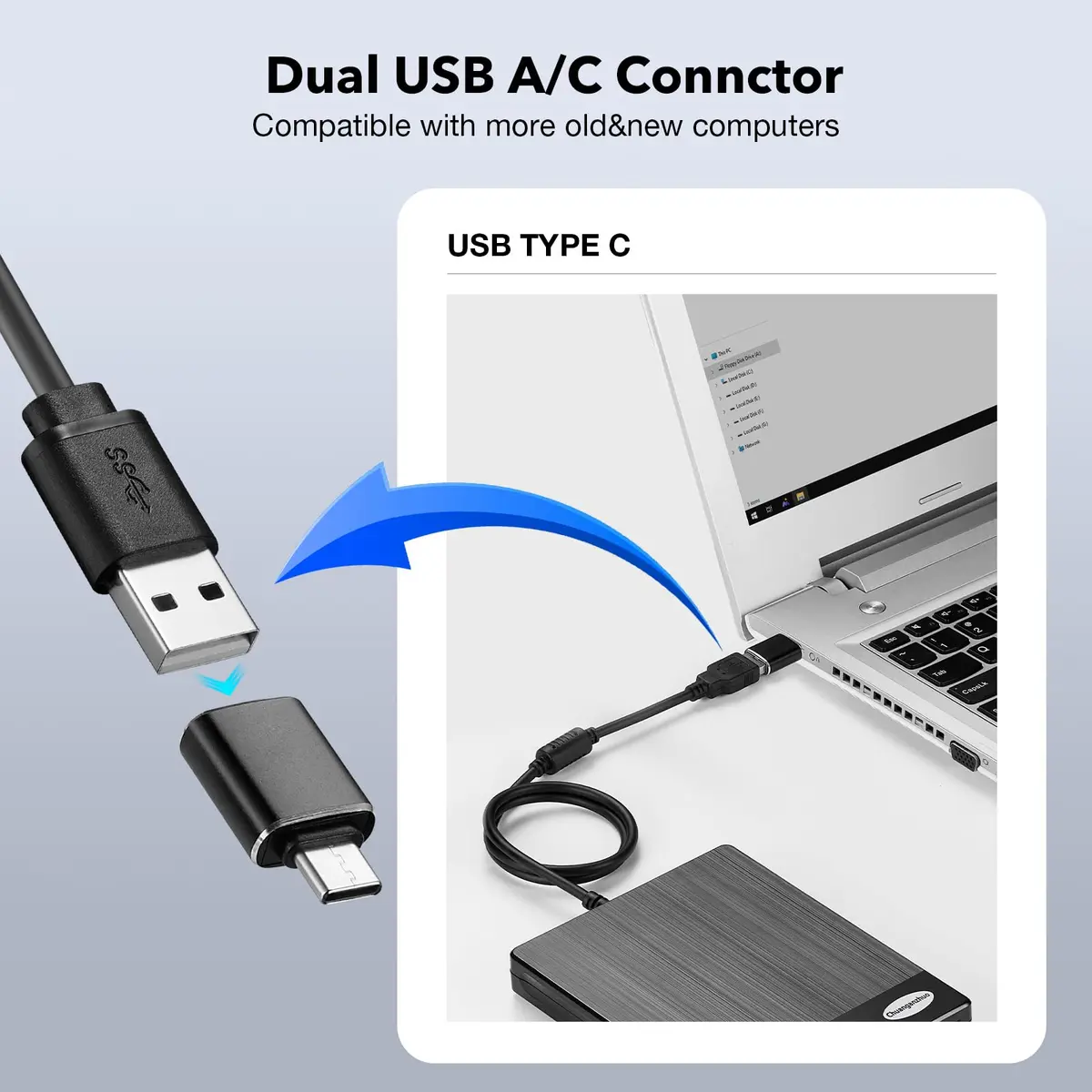 Chuanganzhuo 3.5 inch Floppy Disk Reader 1.44MB External USB Type A/C Drive | Plug-and-Play for Windows PCs - view 9