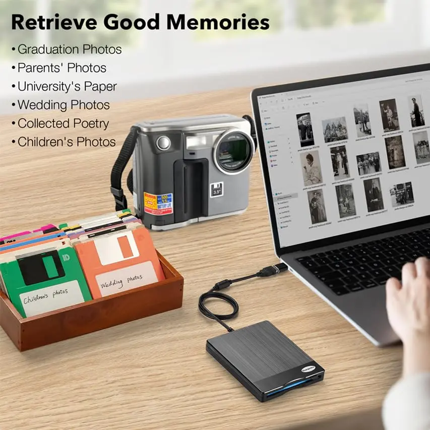 Chuanganzhuo 3.5 inch Floppy Disk Reader 1.44MB External USB Type A/C Drive | Plug-and-Play for Windows PCs - view 2