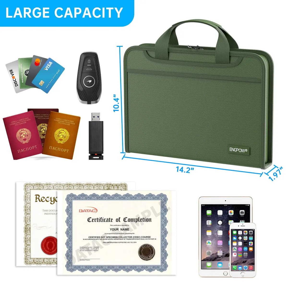 ENGPOW Fireproof Accordion File Organizer 14.2" x 10.4" x 2" | 13 Pockets with Handle & Labels - view 5