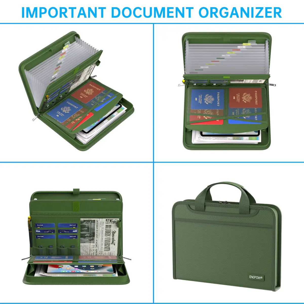 ENGPOW Fireproof Accordion File Organizer 14.2" x 10.4" x 2" | 13 Pockets with Handle & Labels - view 3