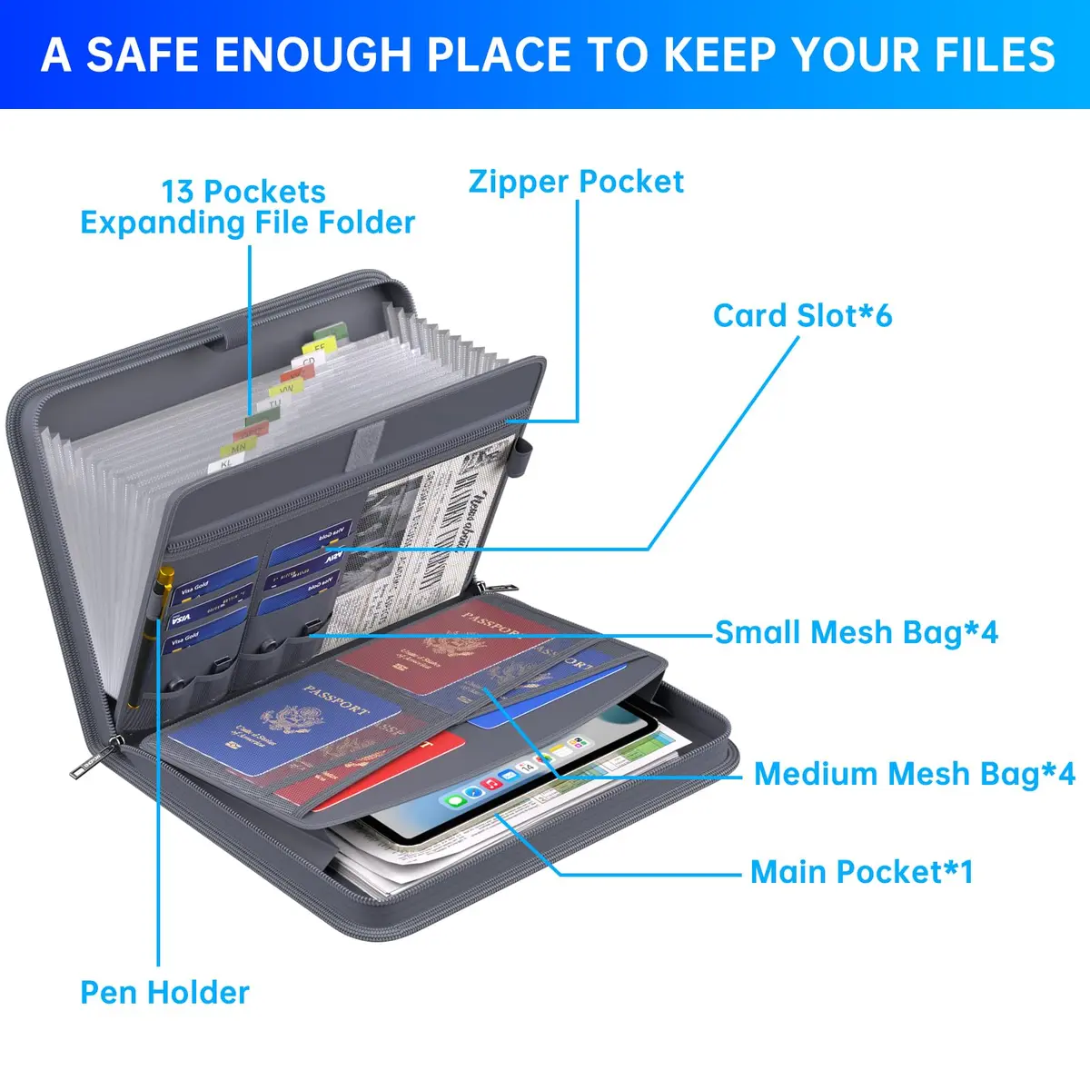 ENGPOW Fireproof Accordion File Organizer 37.1cm (14.4in) | UL94-V0 Rated for Documents - view 4