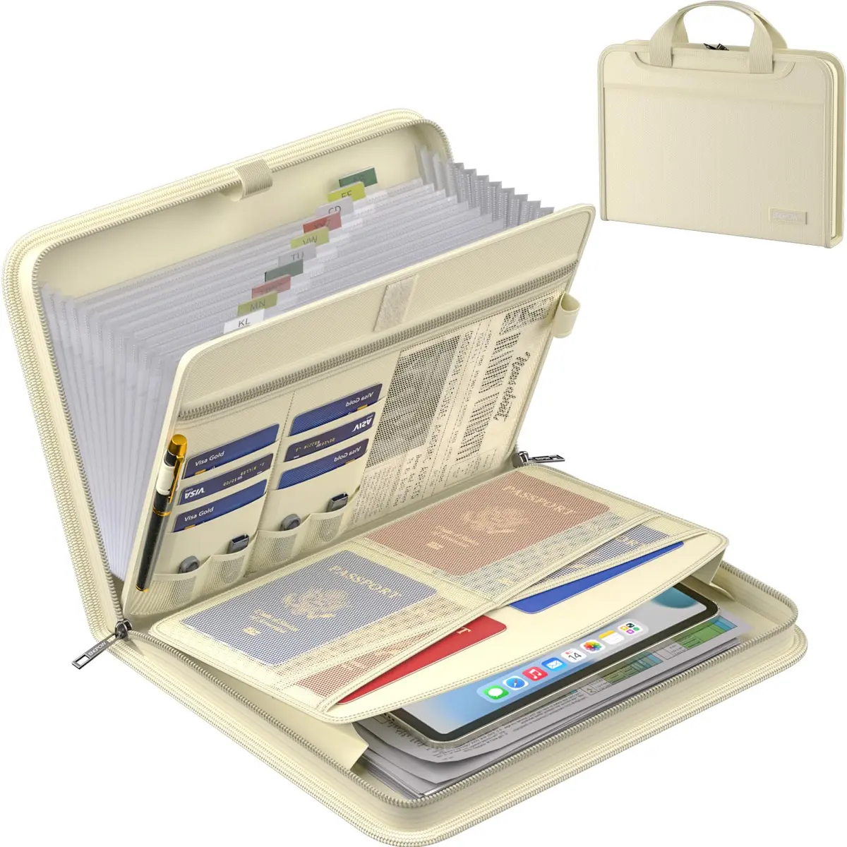 ENGPOW Fireproof Accordion File Organizer 14.2" x 10.4" x 2" | 13 Pockets Document Bag with Handle & Labels - main product image