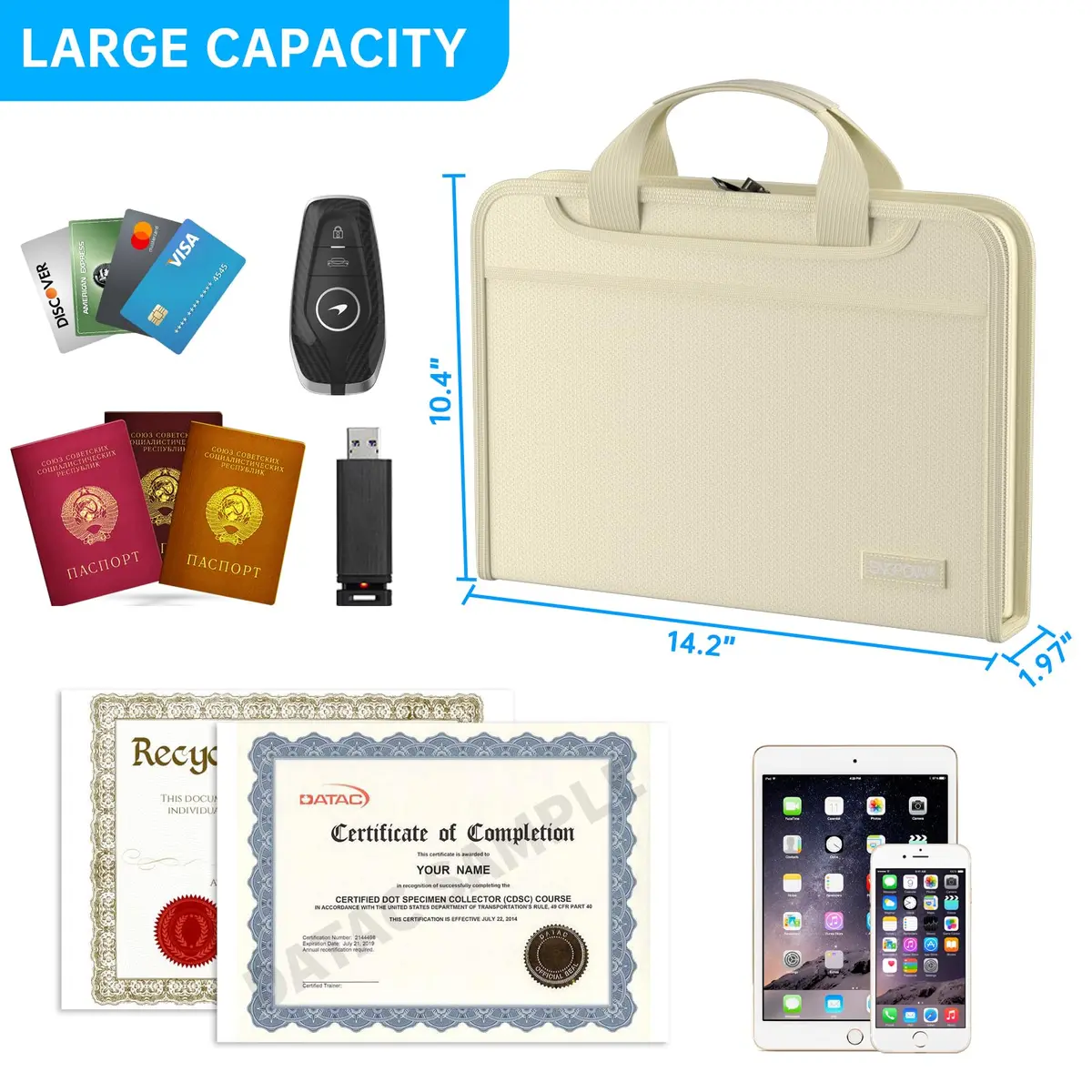 ENGPOW Fireproof Accordion File Organizer 14.2" x 10.4" x 2" | 13 Pockets Document Bag with Handle & Labels - view 5