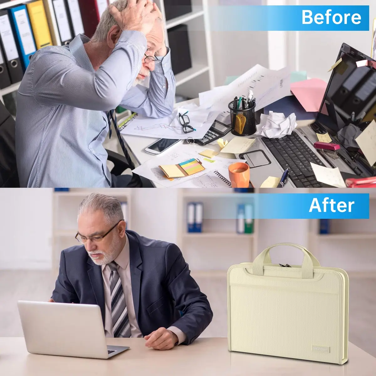 ENGPOW Fireproof Accordion File Organizer 14.2" x 10.4" x 2" | 13 Pockets Document Bag with Handle & Labels - view 7