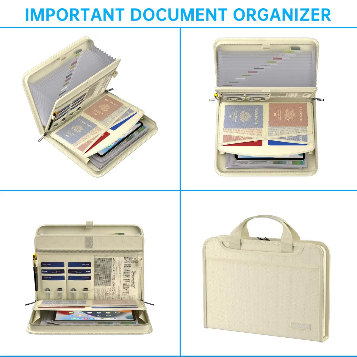 ENGPOW Fireproof Accordion File Organizer 14.2" x 10.4" x 2" | 13 Pockets Document Bag with Handle & Labels - view 3