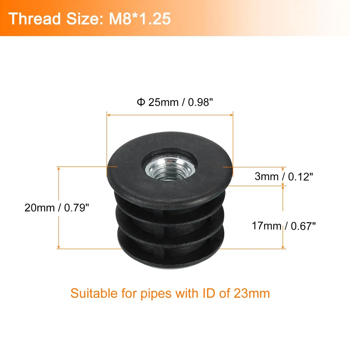 uxcell 10Pcs M8 Thread Round Tube Inserts for Furniture Legs 25mm | Stable Support & Easy Fit - view 2