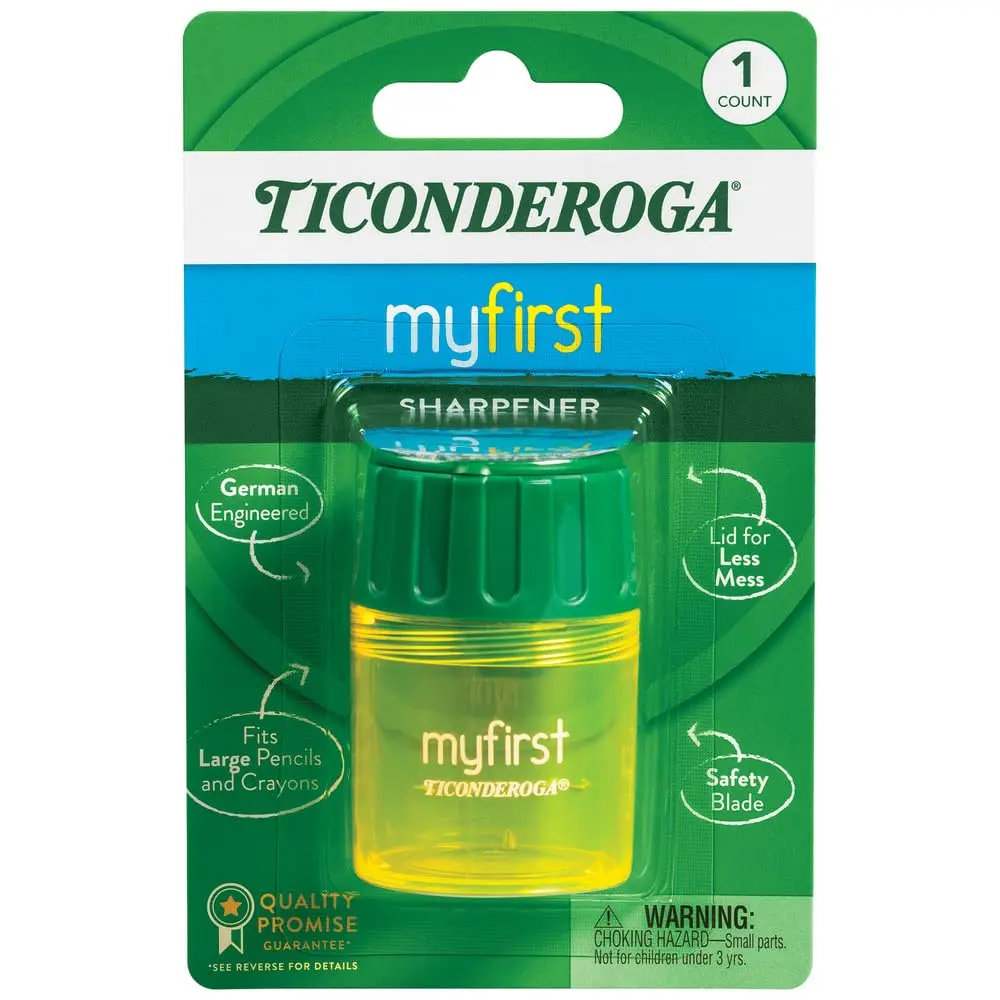 Ticonderoga My First Large Barrel Pencil Sharpener, Yellow and Green | Jumbo Size, Mess-Free Design - main product image