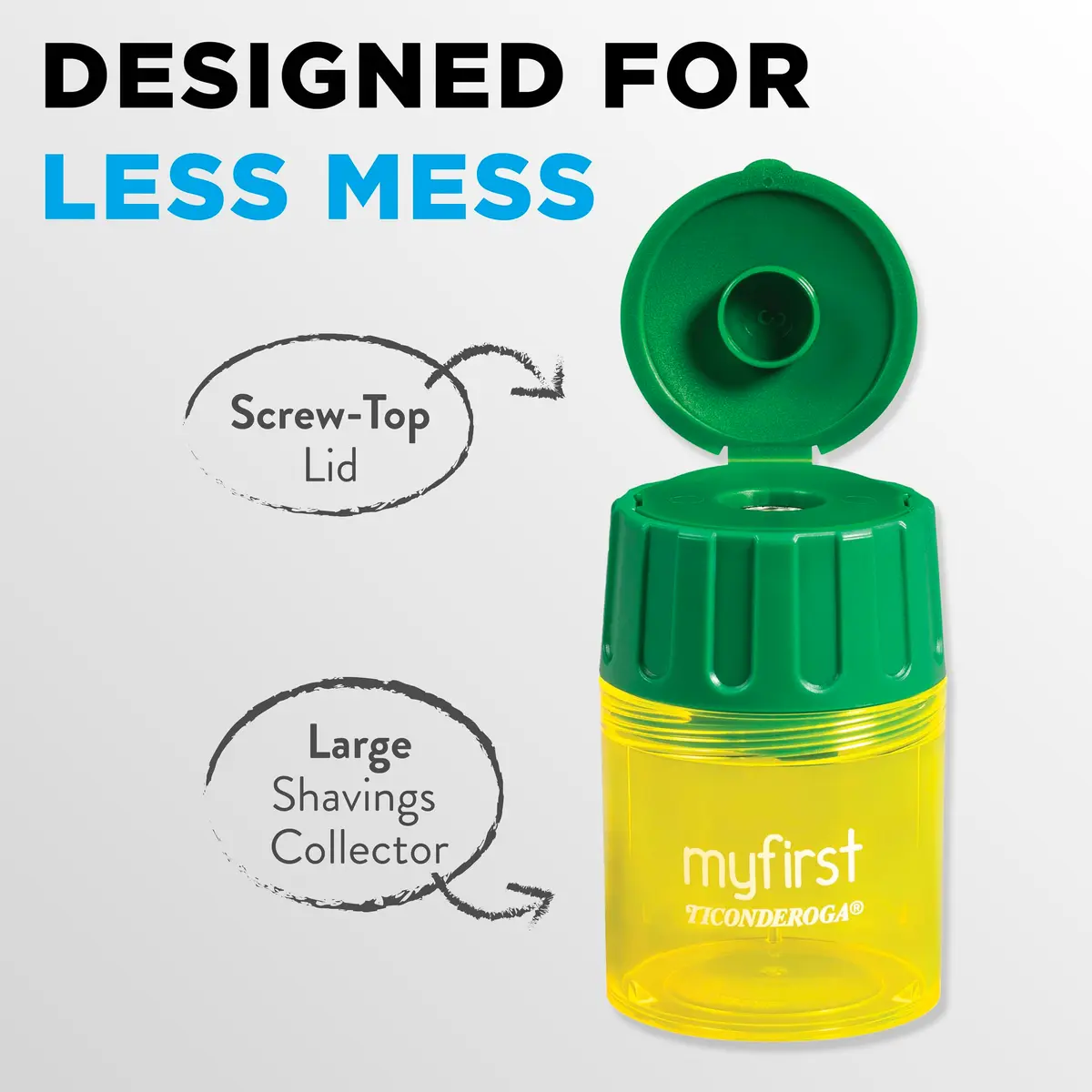 Ticonderoga My First Large Barrel Pencil Sharpener, Yellow and Green | Jumbo Size, Mess-Free Design - view 5