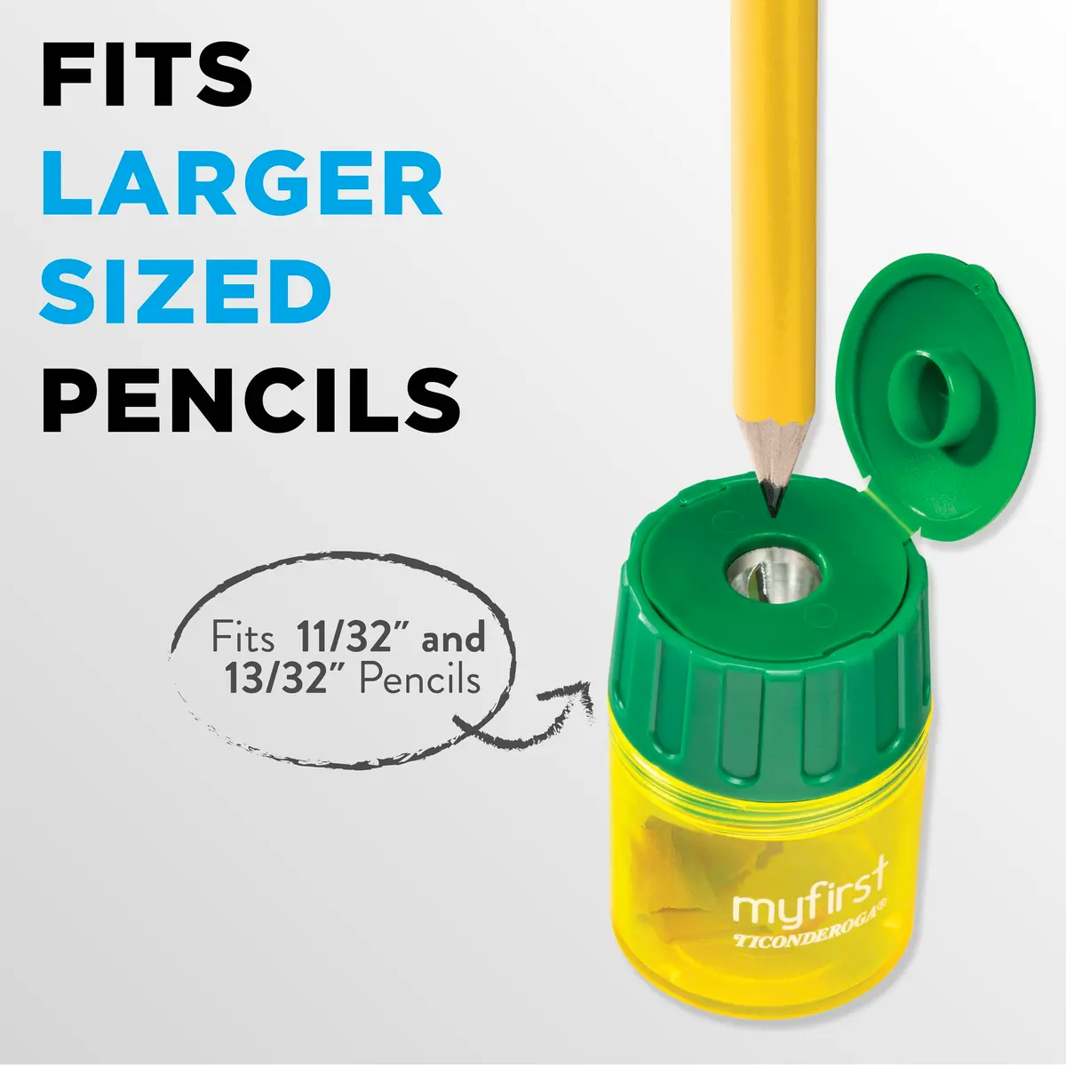 Ticonderoga My First Large Barrel Pencil Sharpener, Yellow and Green | Jumbo Size, Mess-Free Design - view 3