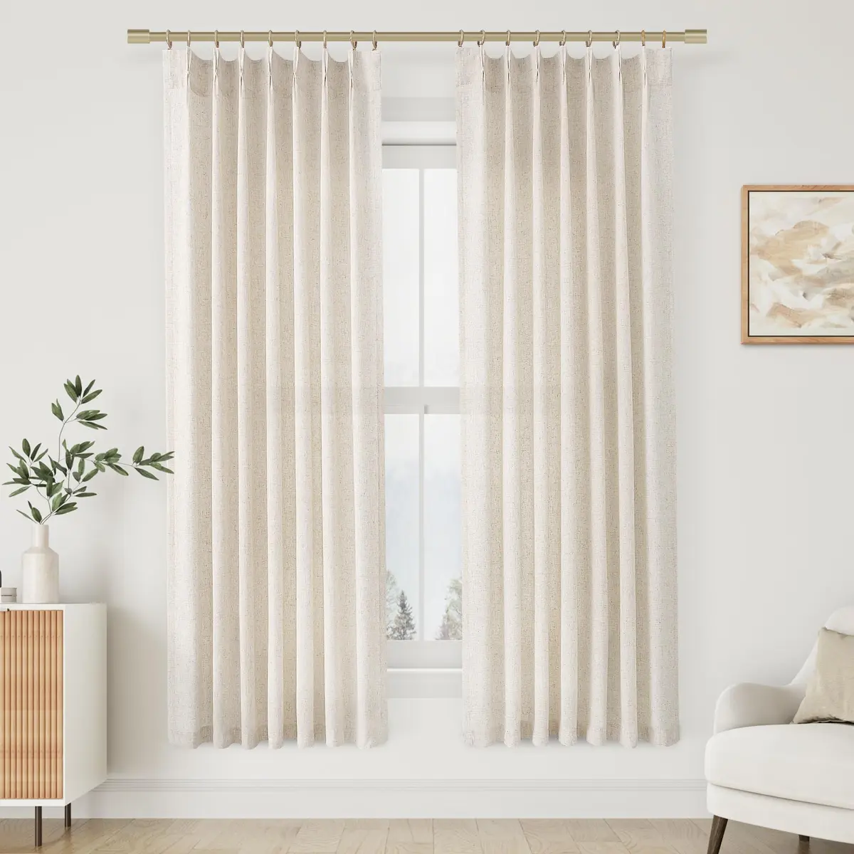 Aersas Cream Beige Linen Curtains 203cm (72 Inches) Long 2 Panels Set | Light Filtering Pinch Pleated Drapes for Living Room & Bedroom - main product image