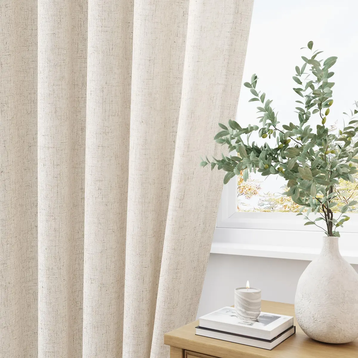 Aersas Cream Beige Linen Curtains 203cm (72 Inches) Long 2 Panels Set | Light Filtering Pinch Pleated Drapes for Living Room & Bedroom - view 3