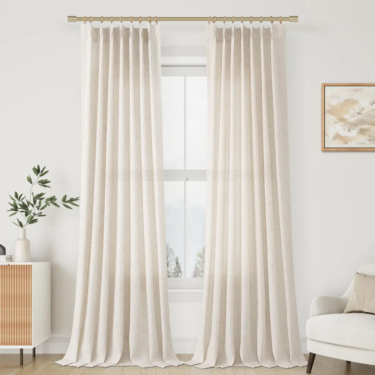 Aersas Linen Curtains 96 Inches Long | Floor to Ceiling Pinch Pleated Sheer for Living Room & Bedroom - main product image