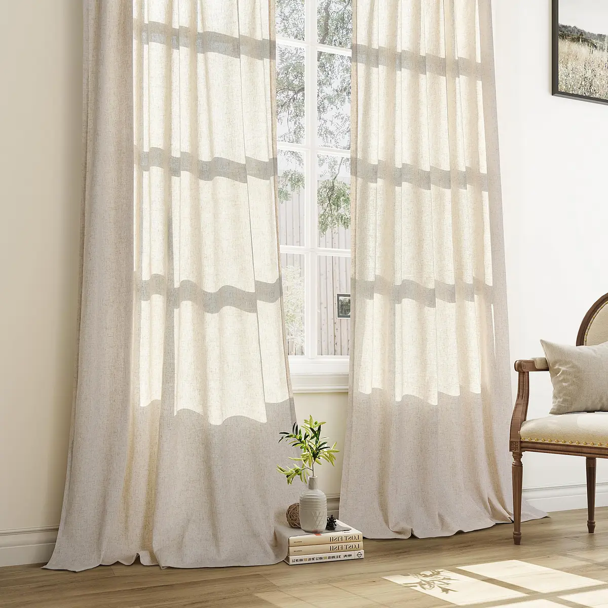 Aersas Linen Curtains 96 Inches Long | Floor to Ceiling Pinch Pleated Sheer for Living Room & Bedroom - view 6