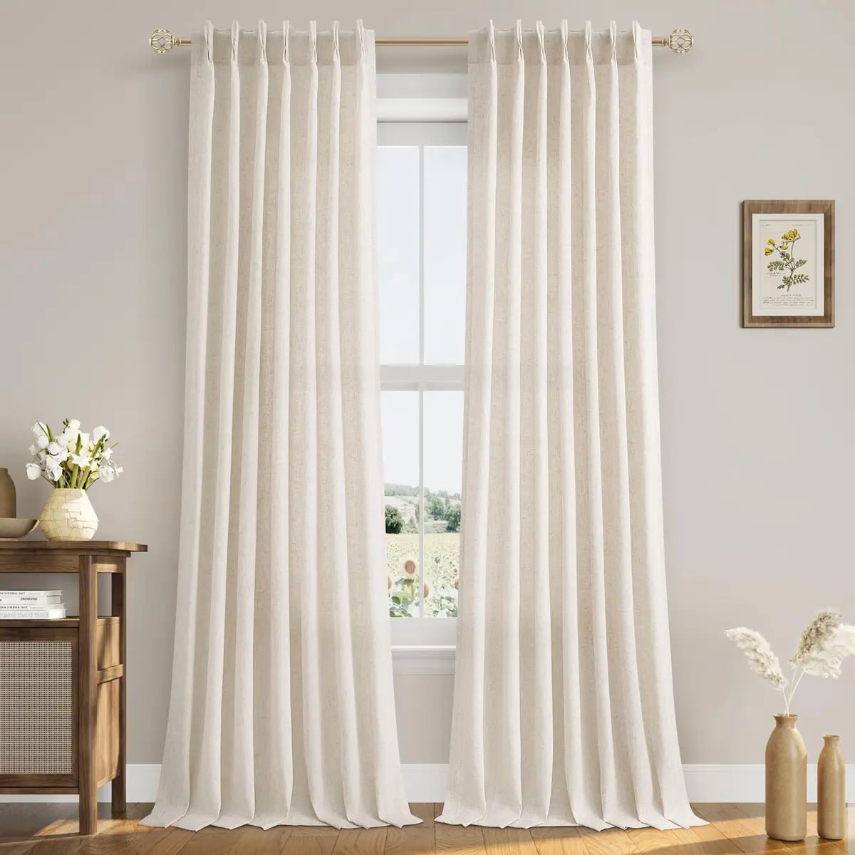 Aersas Linen Curtains 96 Inches Long | Floor to Ceiling Pinch Pleated Sheer for Living Room & Bedroom - view 8