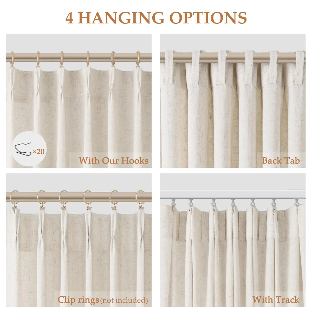 Aersas Linen Curtains 96 Inches Long | Floor to Ceiling Pinch Pleated Sheer for Living Room & Bedroom - view 2