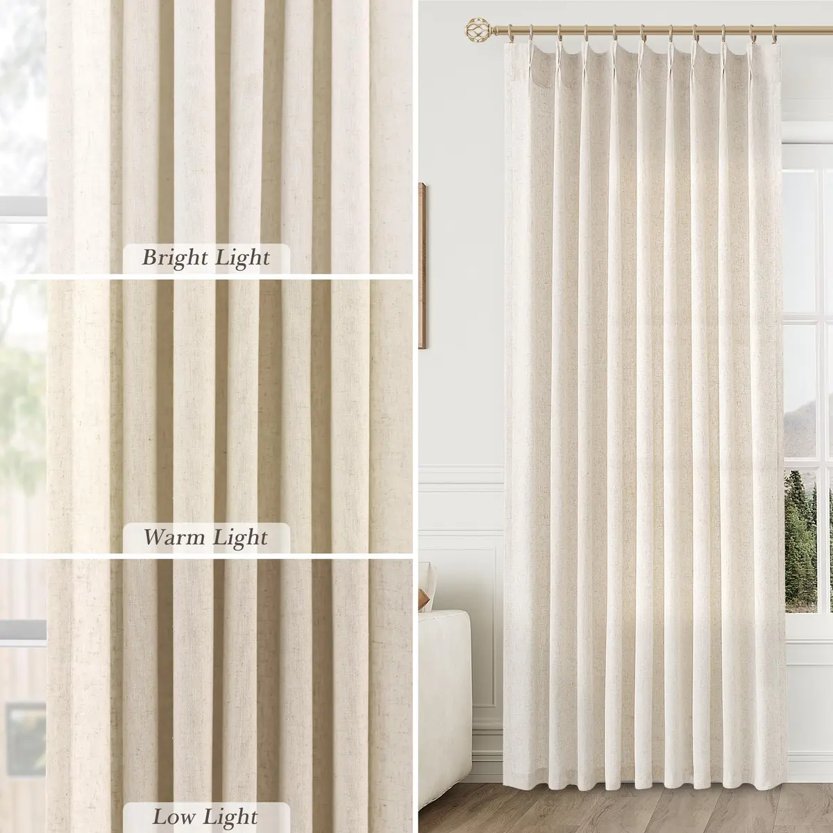 Aersas Linen Curtains 96 Inches Long | Floor to Ceiling Pinch Pleated Sheer for Living Room & Bedroom - view 4