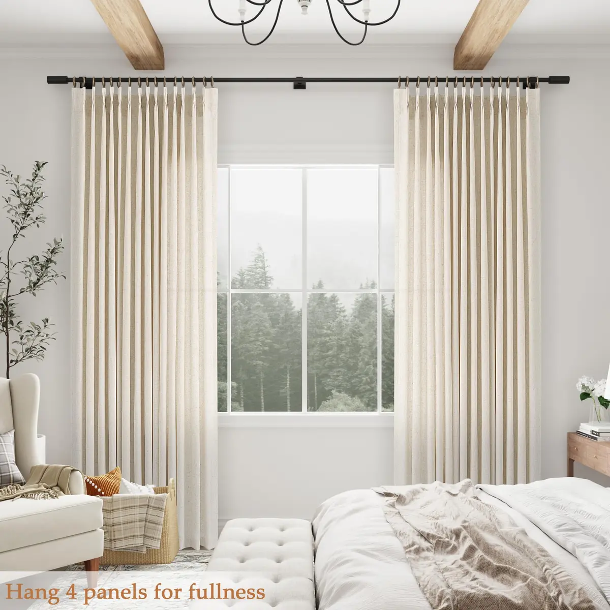 Aersas Linen Pinch Pleated Curtains 84 Inch | Semi Sheer Window Drapes for Living Room & Bedroom - view 6