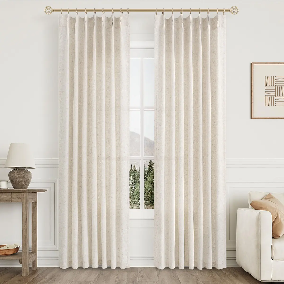 Aersas Linen Pinch Pleated Curtains 84 Inch | Semi Sheer Window Drapes for Living Room & Bedroom - view 2