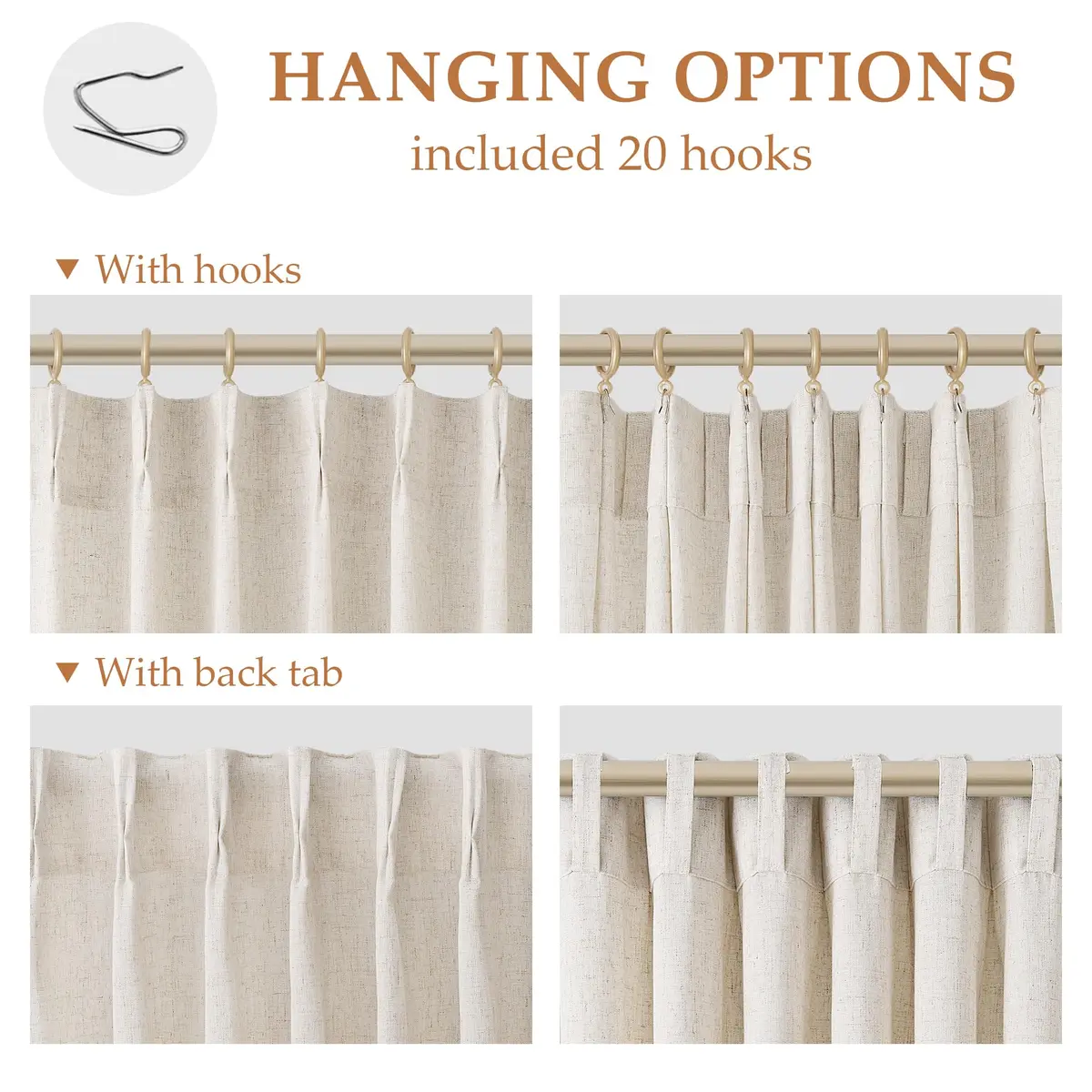 Aersas Linen Pinch Pleated Curtains 84 Inch | Semi Sheer Window Drapes for Living Room & Bedroom - view 3