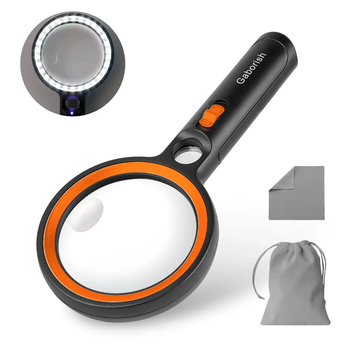 GABORISH Handheld Illuminated Magnifying Glass with 30 LED Lights, 10X 20X 45X Magnification, 8.9cm (3.5 Inch) Lens | Visual Impairment Aid - main product image