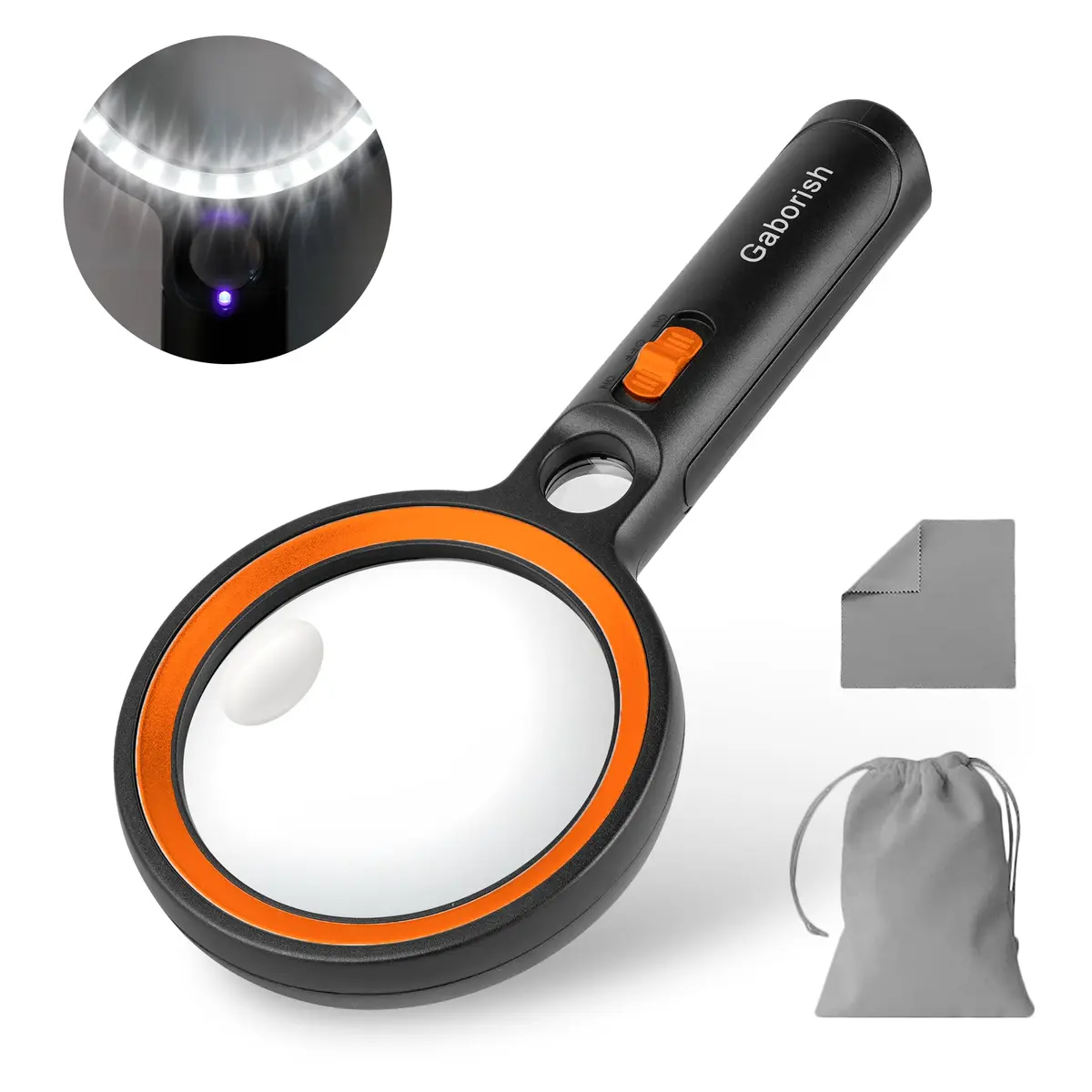 GABORISH Handheld Illuminated Magnifying Glass with 30 LED Lights, 10X 20X 45X Magnification, 8.9cm (3.5 Inch) Lens | Visual Impairment Aid - view 9